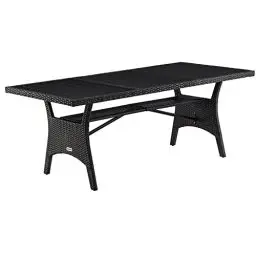 Produktbild: Casaria® Polyrattan Gartentisch Schwarz 190x90x74cm mit Ablage WPC-Tischplatte Höhenverstellbar Holzoptik Wetterfest Garten Terrasse Esstisch Gartenmöbel