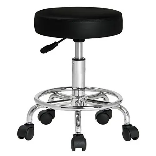 Produktbild: Casaria® Rollhocker Höhenverstellbar Schwarz 10cm Polsterung 51-65cm Sitzhöhe 360° Drehbar Ø35cm Fußstütze Rund Büro Hocker Drehhocker Arbeitshocker