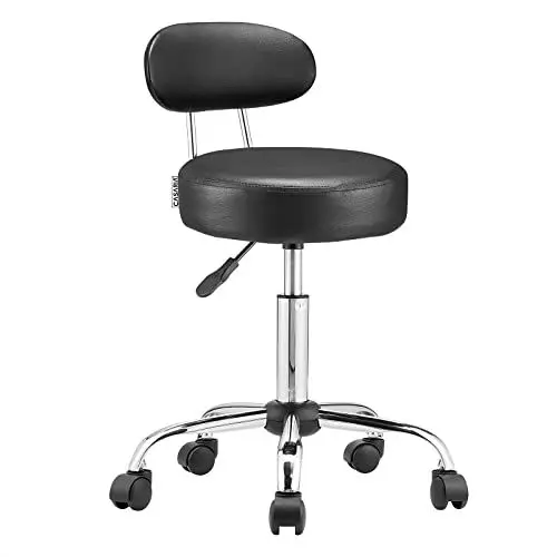 Produktbild: Casaria® Rollhocker mit Lehne Höhenverstellbar 10cm Polsterung 360°C Drehbar 46-60cm Sitzhöhe Küche Bürohocker Drehhocker Arbeitshocker Hocker Schwarz