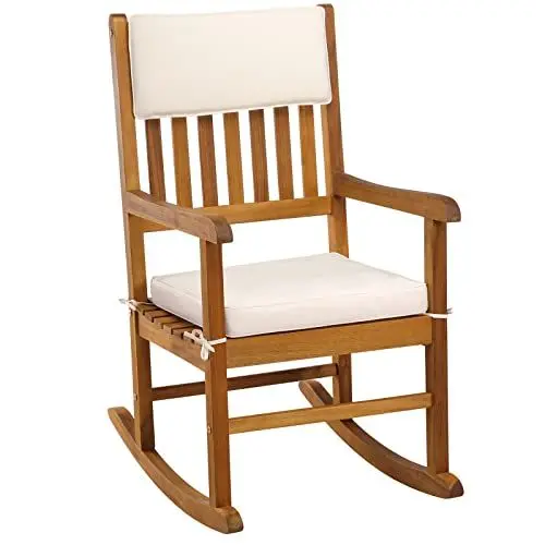 Produktbild: Casaria® Schaukelstuhl Gartenstuhl Holz Creme 160kg Belastbar Bezug 30° Waschbar Armlehne Schaukelsessel Garten Balkon Stuhl Wetterfest Schwingsessel Akazie 76x102cm