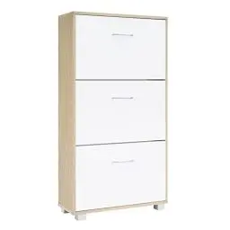 Produktbild: Casaria® Schuhschrank für 18 Paar Schuhe Schmal 115x60x25cm 3 Klappen Hoch Holz Geschlossen Kippsicherung Flur Diele Schuhkipper Schuhkommode Eiche Weiß