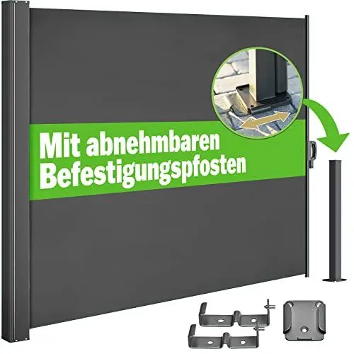 Produktbild: Casaria® Seitenmarkise Nosara 160x300cm Ausziehbar Blickdicht Sonnenschutz Markise Balkon Terrasse Garten Seitenrollo Sichtschutz Windschutz Anthrazit