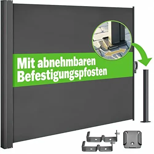 Produktbild: Casaria® Seitenmarkise Nosara 180x300cm Ausziehbar Blickdicht Sonnenschutz Markise Balkon Terrasse Garten Seitenrollo Sichtschutz Windschutz Anthrazit