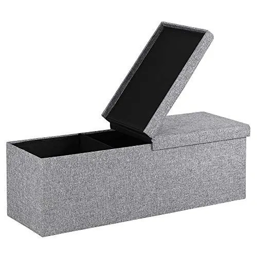 Produktbild: Casaria® Sitzbank mit Stauraum, Grau - Faltbar, 115 x 40 x 40 cm, 130L Volumen, bis 300 kg belastbar, gepolstert, Leinen-Optik - Aufbewahrungsbox mit Deckel, Sitztruhe mit Stauraum, Polsterbank