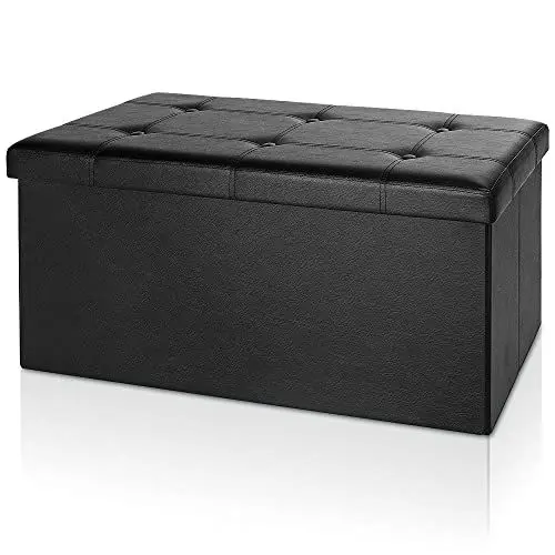 Produktbild: Casaria® Sitzbank mit Stauraum Faltbar Schwarz 80x40x40cm Gepolstert Deckel Kunstleder Schlafzimmer Wohnzimmer Flur Sitztruhe Truhenbank Polsterbank