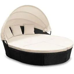 Produktbild: Casaria® Sonnenliege Sonneninsel 226cm XXL Wetterfest mit verstellbaren Dach & 3 Kissen Gartenliege Relaxliege Gartenmöbel Set Outdoor Polyrattan