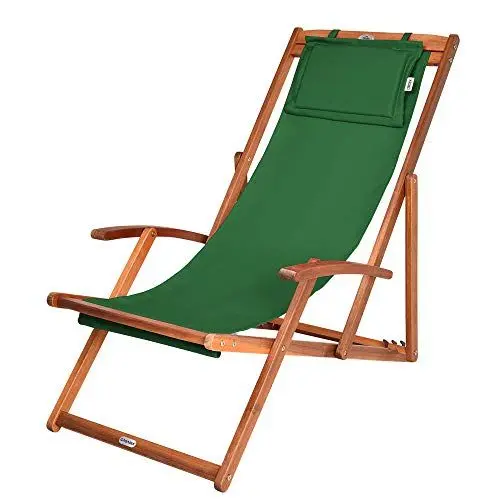 Produktbild: Casaria® Sonnenliege Holz Wetterfest Klappbar Verstellbar 160kg Belastbar Armlehne Nackenkissen Garten Balkon Liegestuhl Akazie 94x94x60cm Grün