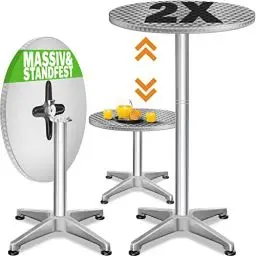 Produktbild: Casaria® Stehtisch 2er Set Klappbar Höhenverstellbar 70cm / 115cm Hoch Aluminium Rund Ø 60cm Wetterfest Outdoor Garten Bistrotisch Bartisch Partytisch