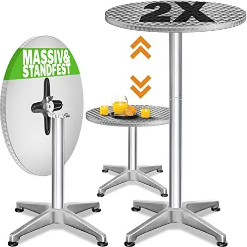 Produktbild: Casaria® Stehtisch 2er Set Klappbar Höhenverstellbar 70cm / 115cm Hoch Aluminium Rund Ø 60cm Wetterfest Outdoor Garten Bistrotisch Bartisch Partytisch