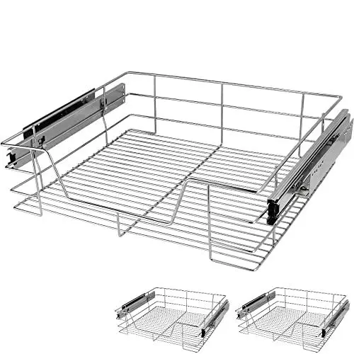 Produktbild: Casaria® 3x Teleskopschublade Nachrüsten Schublade Küche 60cm 20kg Belastbar Verchromt Korbauszug mit Zubehör Haushalt Küchenschrank Kleiderschrank