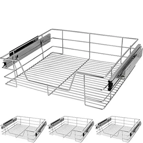 Produktbild: Casaria® 4x Teleskopschublade Schrankauszug Küche Schublade 60cm 20kg Belastbar Verchromt Korbauszug mit Zubehör Haushalt Küchenschrank Kleiderschrank