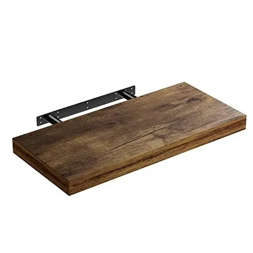 Produktbild: Casaria® Wandregal Holz Dunkle Eiche Hängeregal mit Halterung 15kg Tragkraft Küche Wohnzimmer Flur Schweberegal Bücherregal Regalbrett Schwebend 50cm