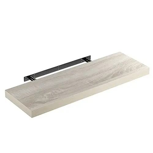 Produktbild: Casaria® Wandregal Holz Eiche Hängeregal mit Halterung 15kg Tragkraft Küche Wohnzimmer Flur Schweberegal Bücherregal Regalbrett Schwebend 70cm