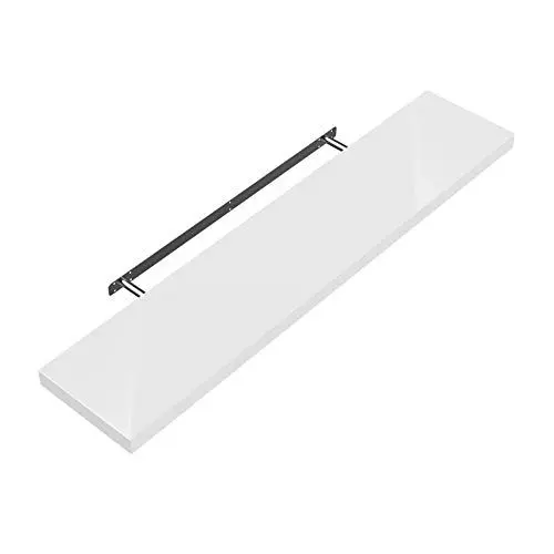 Produktbild: Casaria® Wandregal Holz Weiß Hängeregal mit Halterung 15kg Tragkraft Küche Wohnzimmer Schweberegal Bücherregal Regalbrett Schwebend Hochglanz 70cm