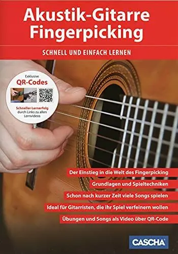 Produktbild: CASCHA Akustik-Gitarre Fingerpicking - Schnell und einfach lernen: Schneller Lernerfolg durch Lernvideos über QR-Code