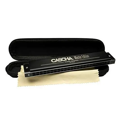 Produktbild: CASCHA Master Edition Tremolo-Mundharmonika, 24 Löcher, C-Dur, inklusive Soft-Case und Pflegetuch, Professional Diatonic Tremolo Harmonica, Schwarz