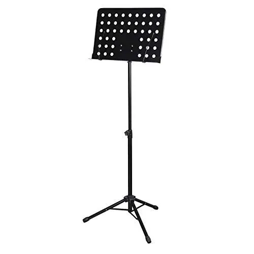 Produktbild: CASCHA Orchester-Pult aus Metall - stabiler Notenständer mit einstellbarem Neigungswinkel & abnehmbaren Noten-Klemmen - praktisch zusammenklappbar & einfach höhenverstellbar - Notenhalter schwarz