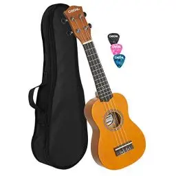 Produktbild: CASCHA Sopran Ukulele Set für Kinder und Erwachsene I Ukulele Starter Kit mit 3 Plektren Tasche I Ukulele Set Aquila Saiten Nylon I Kleine Hawaii Gitarre für Anfänger Fortgeschrittene I Gelb HH 3964