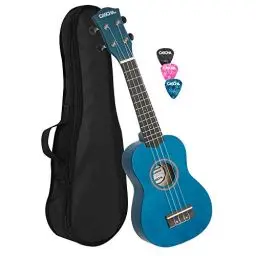 Produktbild: CASCHA Sopran Ukulele Set für Kinder und Erwachsene I Ukulele Starter Kit mit 3 Plektren Tasche I Ukulele Set Aquila Saiten Nylon I Kleine Hawaii Gitarre für Anfänger Fortgeschrittene I Blau