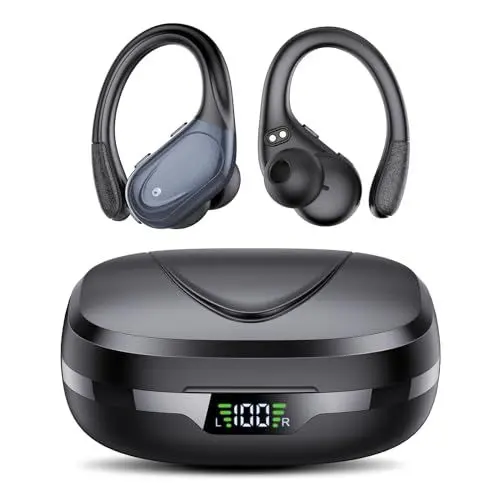 Produktbild: CASCHO Bluetooth Kopfhörer Sport, Kopfhörer Kabellos Bluetooth 5.3, 60 Std Kabellose Kopfhörer mit Tiefer Bass, In Ear Kopfhörer mit 4 ENC Klarer Mic, IPX7 wasserdichte Ohrhörer mit Ohrhaken Schwarz