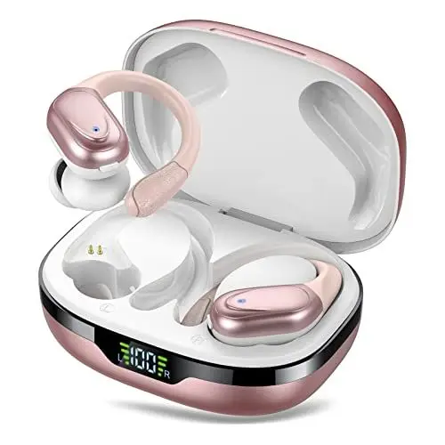 Produktbild: CASCHO Bluetooth Kopfhörer Sport, Kopfhörer Kabellos Bluetooth 5.3, 60 Std Kabellose Kopfhörer mit Tiefer Bass, In Ear Kopfhörer mit 4 ENC Klarer Mic, IPX7 wasserdichte Ohrhörer mit Ohrhaken Roségold