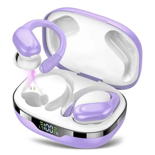 Produktbild: CASCHO Bluetooth Kopfhörer Sport, Kopfhörer Kabellos Bluetooth 5.3, 60 Std Kabellose Kopfhörer mit Tiefer Bass, In Ear Kopfhörer mit 4 ENC Klarer Mic, IPX7 wasserdichte Ohrhörer mit Ohrhaken Violett
