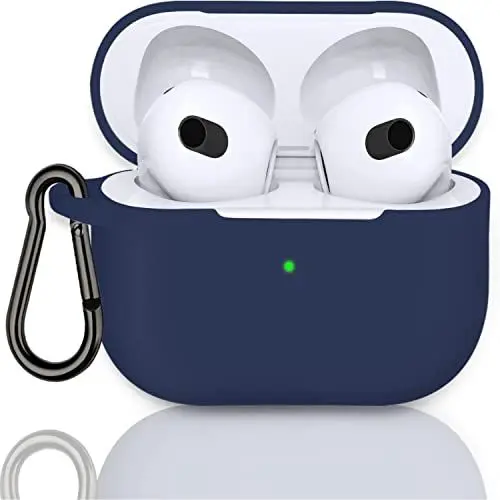 Produktbild: Case Cover Kompatibel mit Airpods 3, Silikonhülle für Airpods 3rd, Stoßdämpfende Schutzhülle für Airpods 3rd Generation mit Schlüsselanhänger,Mitternachtsblau