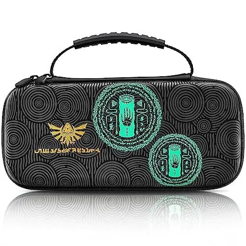 Produktbild: BRHE Case Tasche für Nintendo Switch OLED, Hülle Switch Schutzhüll Reise Tasche mit 10 Spielkartenschlitze, Kompatibel mit Switch Controller Konsolen und Zubehör (Zelda-Schwarz)