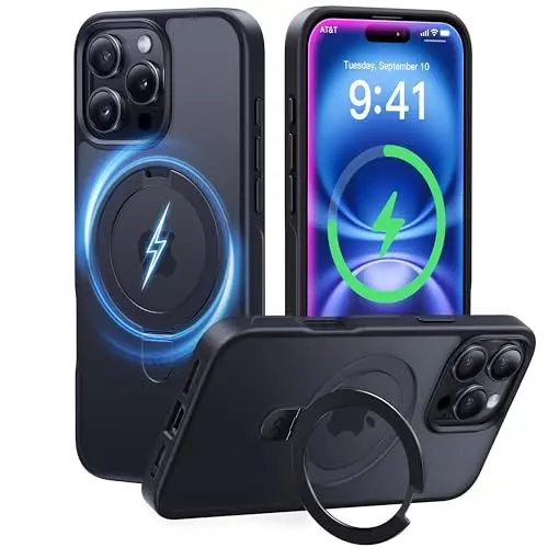 Produktbild: CASEKOO MagicStand für iPhone 16 Pro Max Hülle mit MagSafe (Unsichtbarer Ständer) (MIL-STD-810H Militärstandard) Stoßfeste Schutzhülle Dünne Griffige Matte Handyhülle iPhone 16 Pro Max Case - Schwarz