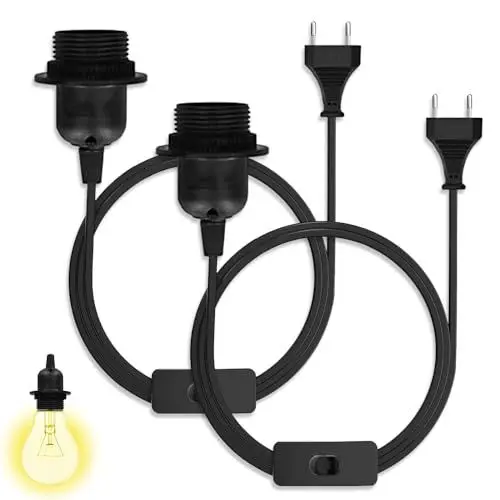 Produktbild: Casenly E27 Lampenfassung mit Schalter, 2pcs E27 Fassung Lampensockel mit Schalter und Stecke E27 Fassung mit 1.5m Kabel Schraubring für Lampenaufhängung Pendelleuchte Deckenlampe