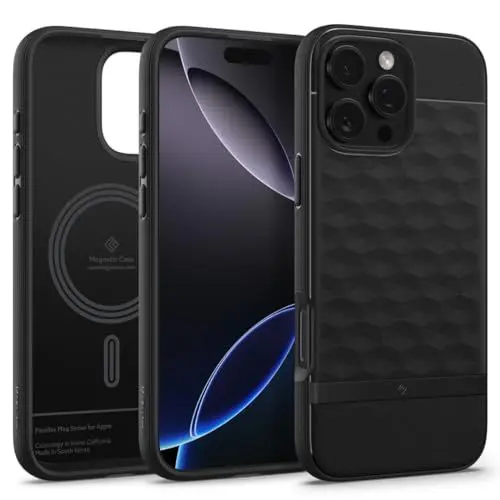 Produktbild: Caseology Parallax Mag für iPhone 16 Pro Max Hülle (Ergonomischer 3D Hexa Cube) Magnetische Schutzhülle mit Fallschutz in Militärqualität für iPhone 16 Pro Max –Matte Black
