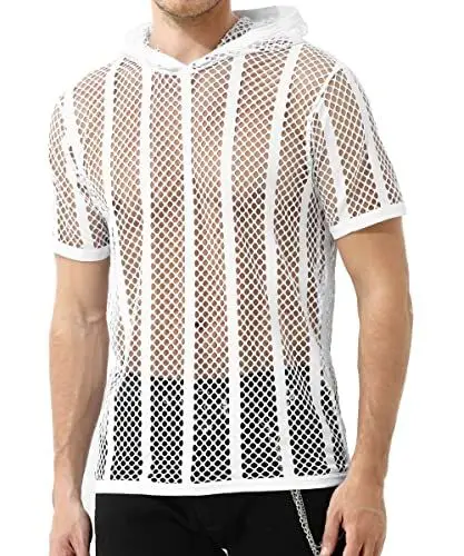 Produktbild: Casey Kevin Netzshirt Herren Transparent Kurzarm Sexy Mesh Shirts Männer Clubwear Netzhemd Hoodie