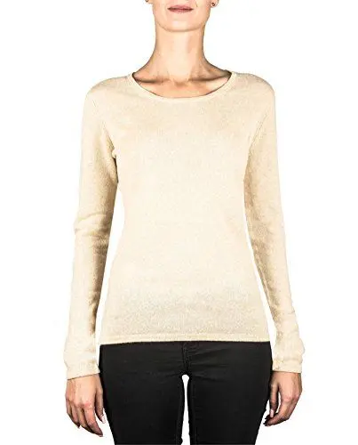 Produktbild: 100% Kaschmir Damen Pullover | Sweater Rundhalsausschnitt 2-fädig (Beige/Camel, XXL)
