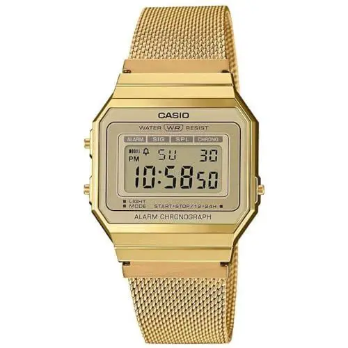 Produktbild: Casio Unisex Quartz Armbanduhr, 36.00mm GehäusegröÃŸe mit LCD digital Zifferblatt und Gold Mesh Bracelet Armband A700WEMG-9AEF