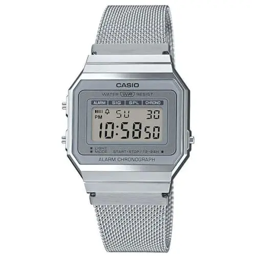 Produktbild: Casio Unisex Quartz Armbanduhr, 36.00mm GehäusegröÃŸe mit LCD digital Zifferblatt und Silber Mesh Bracelet Armband A700WEM-7AEF