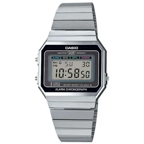 Produktbild: Casio Unisex Quartz Armbanduhr, 36.00mm GehäusegröÃŸe mit LCD digital Zifferblatt und Silber Metallarmband Armband A700WE-1AEF