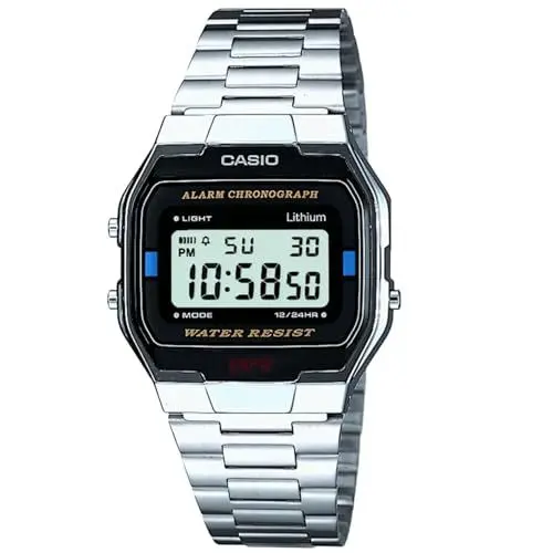Produktbild: Casio Unisex Quartz Armbanduhr, 35.00mm GehäusegröÃŸe mit LCD digital Zifferblatt und Silber Metallarmband Armband A163WA-1QES