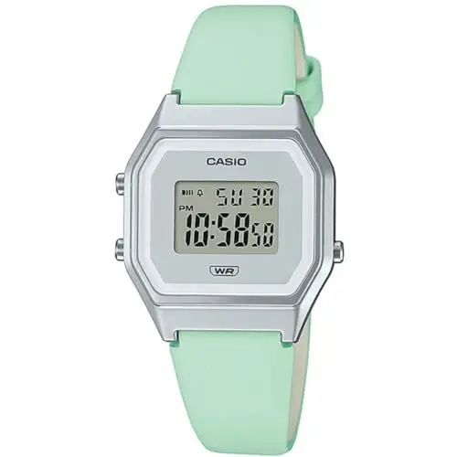 Produktbild: Casio Damen Quartz Armbanduhr, 33.50mm GehäusegröÃŸe mit grau digital Zifferblatt und grün Lederarmband Armband LA680WEL-3EF