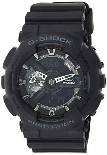 Produktbild: Casio Herren Quartz Armbanduhr, 51.00mm GehäusegröÃŸe mit schwarz analog/digital Zifferblatt und schwarz Plastic/Resin Strap Armband GA-110-1BER