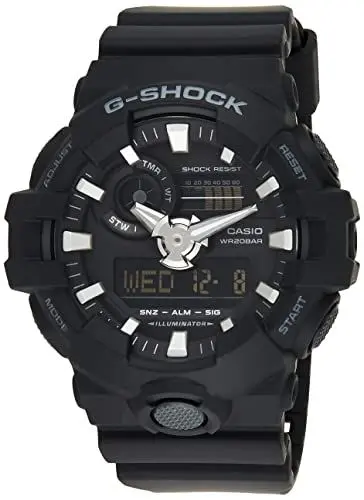 Produktbild: Casio Herren Quartz Armbanduhr, 52.00mm GehäusegröÃŸe mit schwarz analog/digital Zifferblatt und schwarz Rubber Strap Armband GA-700-1BER