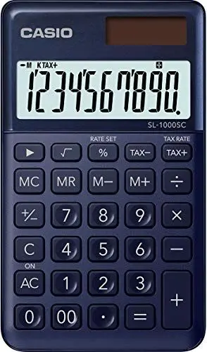 Produktbild: CASIO Taschenrechner SL-1000SC, 10-stellig, stylische Farben, Steuerberechnung, Aluminiumfront, Solar-/Batteriebetrieb, 0.9 x 7.1 x 12 cm