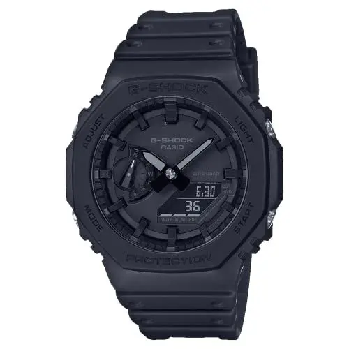 Produktbild: Casio Herren Quartz Armbanduhr, 45.40mm GehäusegröÃŸe mit schwarz analog/digital Zifferblatt und schwarz Plastic/Resin Strap Armband GA-2100-1A1ER