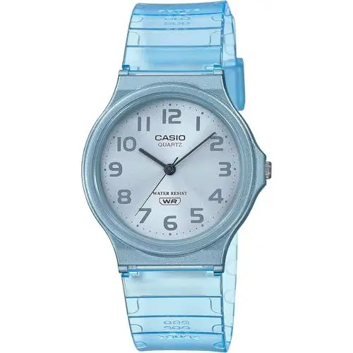 Produktbild: Casio Unisex Quartz Armbanduhr, 35.00mm GehäusegröÃŸe mit weiÃŸ analog Zifferblatt und blau Plastic/Resin Bracelet Armband MQ-24S-2BEF