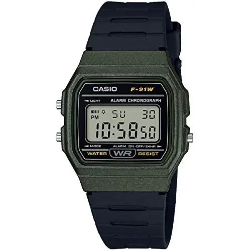 Produktbild: Casio Unisex Quartz Armbanduhr, 38.00mm GehäusegröÃŸe mit LCD digital Zifferblatt und schwarz Rubber Strap Armband F-91WM-3AEF