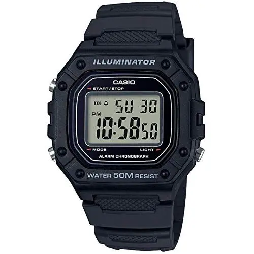 Produktbild: Casio Unisex Quartz Armbanduhr, 43.20mm GehäusegröÃŸe mit LCD digital Zifferblatt und schwarz Plastic/Resin Strap Armband W-218H-1AVEF