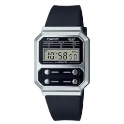Produktbild: Casio Unisex Quartz Armbanduhr, 40.70mm GehäusegröÃŸe mit schwarz digital Zifferblatt und schwarz Plastic/Resin Strap Armband A100WEF-1AEF