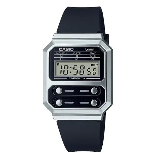 Produktbild: Casio Unisex Quartz Armbanduhr, 40.70mm GehäusegröÃŸe mit schwarz digital Zifferblatt und schwarz Plastic/Resin Strap Armband A100WEF-1AEF