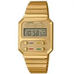 Produktbild: Casio Unisex Quartz Armbanduhr, 40.70mm GehäusegröÃŸe mit Digital Dial digital Zifferblatt und Gold Metallarmband Armband A100WEG-9AEF