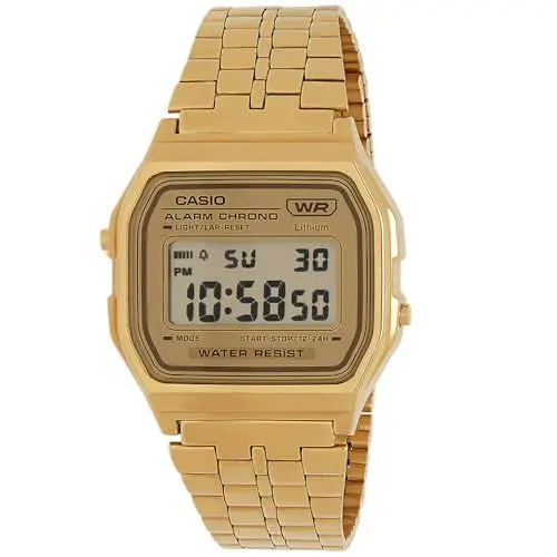 Produktbild: Casio Unisex Quartz Armbanduhr, 37.00mm GehäusegröÃŸe mit Gold digital Zifferblatt und Gold Metallarmband Armband A158WETG-9AEF