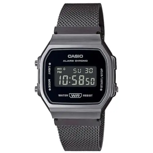 Produktbild: Casio Unisex Quartz Armbanduhr, 37.00mm GehäusegröÃŸe mit schwarz digital Zifferblatt und schwarz Metallarmband Armband A168WEMB-1BEF
